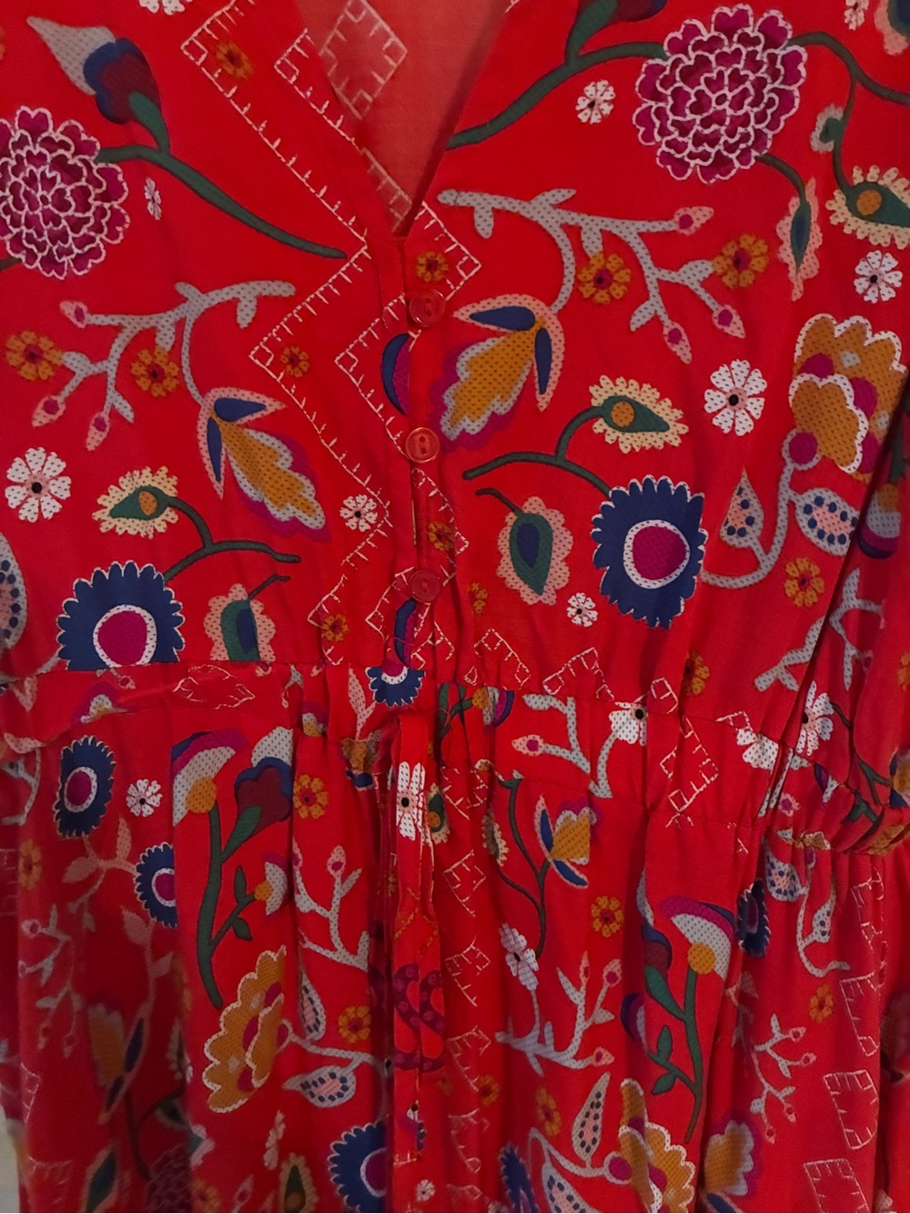 Jaase Anthropologie Red Floral Boho Maxi Dress Flutter Sleeve V-Neck Size Medium - Picture 5 of 6
